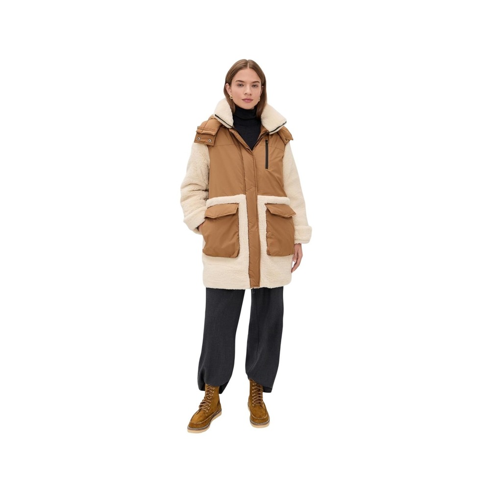 UGG W Kaysin Down Parka‎ Chestnut Cream Mixed Media Shearling Coat 1171465 L